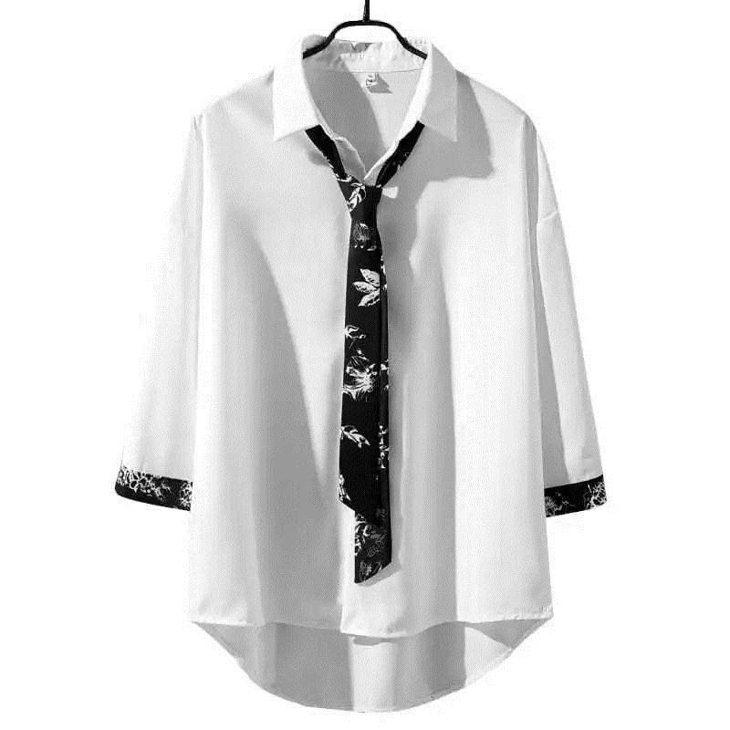 Boys' Tie Shirt handsome college style suit black and white stripe 7 / 3 sleeve middle sleeve graduation class suit suit suit
