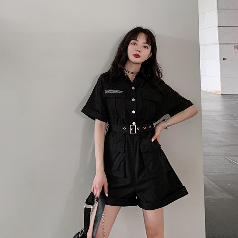 Tooling one-piece suit female 2022 summer Korean version loose retro Hong Kong style slim high waist casual shorts ins tide