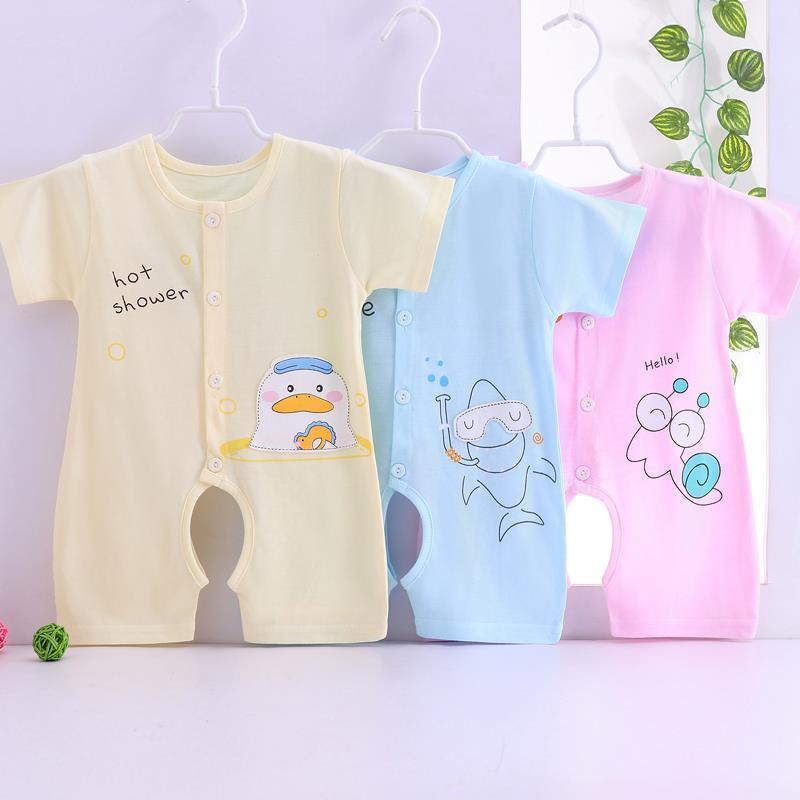 嬰兒連體衣服新生兒夏季短袖哈衣0女寶寶夏裝男1歲6薄款3個月純棉