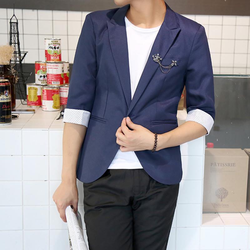 Pink Korean style casual small suit, three-quarter sleeve men's treasure sky blue slim-fit jacket, red mid-sleeved suit trendy
