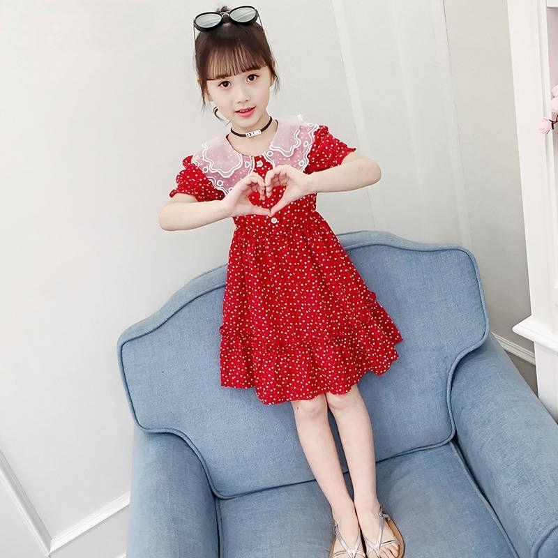 Girls' summer dress 2020 new summer foreign style children's dress girl Chiffon princess skirt net red children's skirt