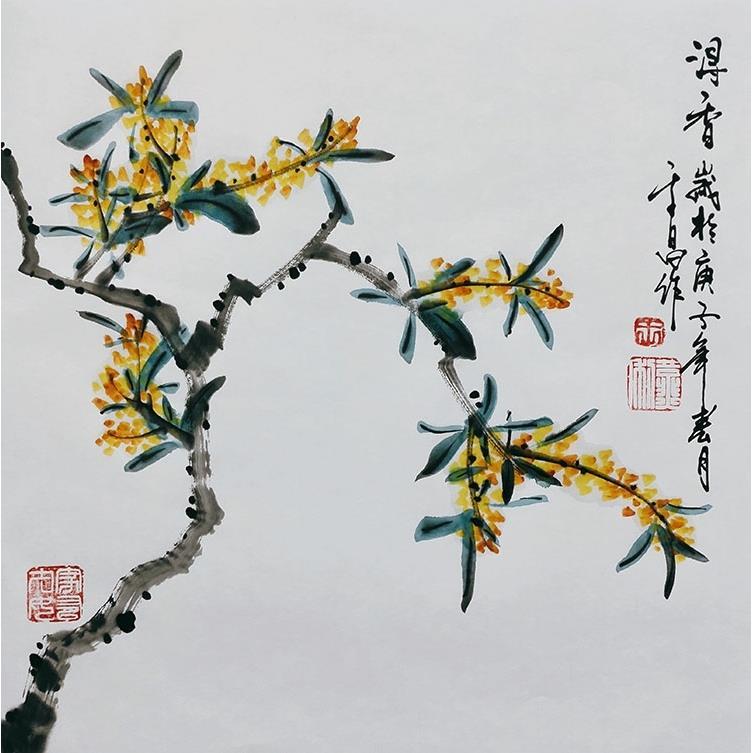 国画桂花木框装裱纯手绘真迹客厅装饰画写意花鸟画定制中国水墨画