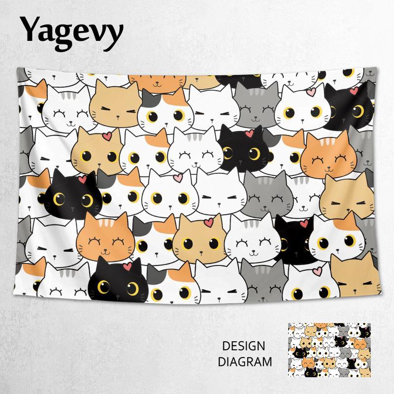 叠猫猫可爱手绘插画猫咪主题装修配套装饰海报背景布挂布墙布挂毯