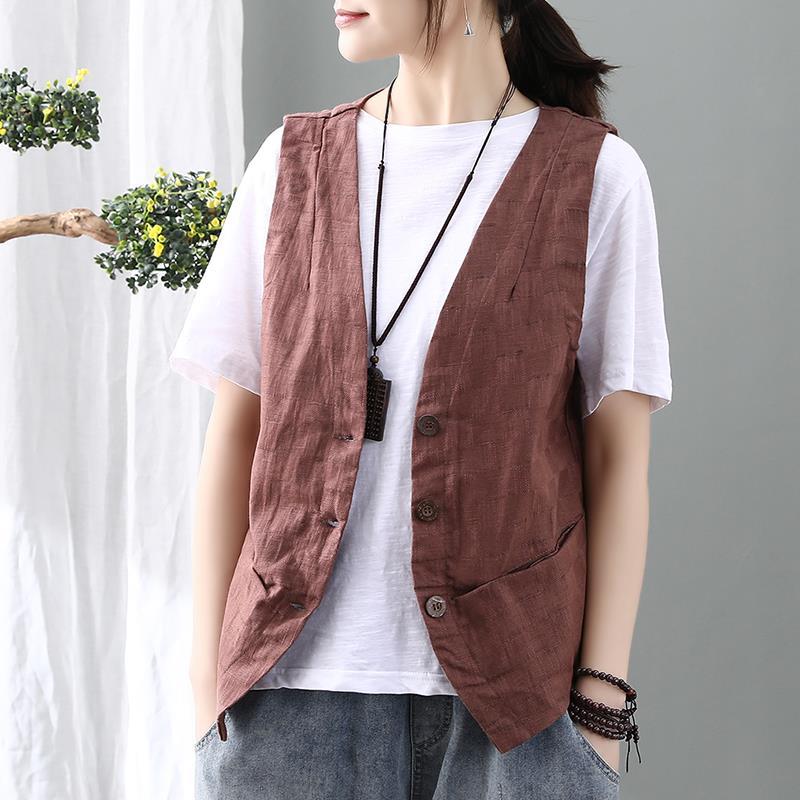 Cotton Vintage vest women's summer loose and versatile sleeveless cantilevered Chinese casual vest cardigan jacket