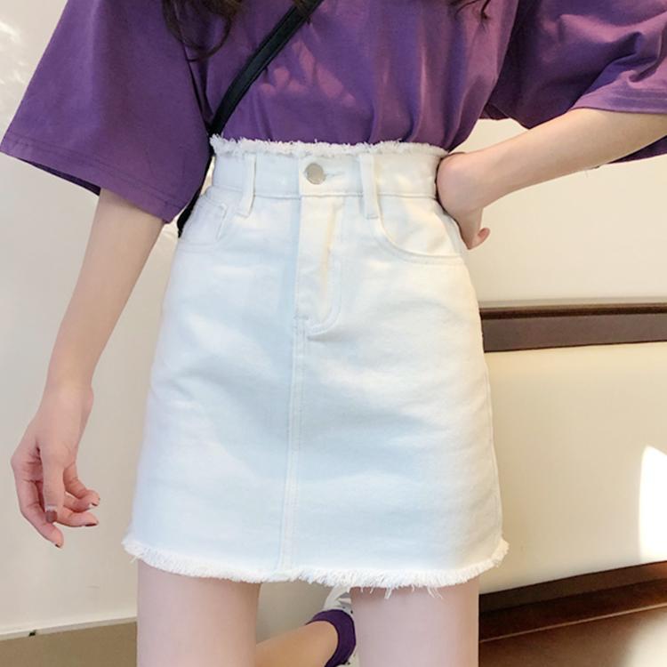 High waisted A-line skirt summer new skirt skirt skirt skirt women Xia Xian thin versatile denim skirt short skirt white