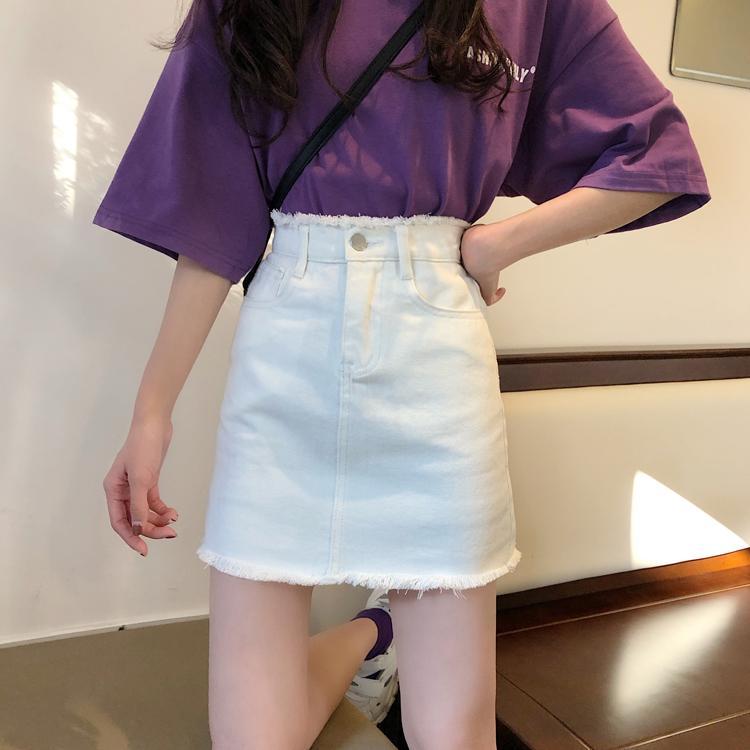 High waist A-line skirt summer 2020 new skirt white skirt women's Xia Xian thin versatile denim skirt short skirt