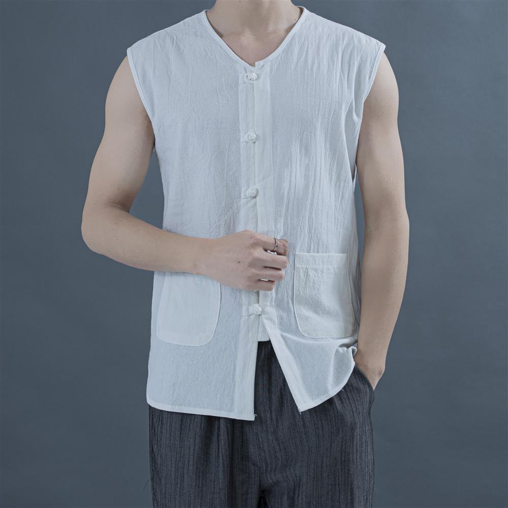 夏季中国风马褂男无袖背心盘扣上衣棉麻唐装中式茶服古风居士服