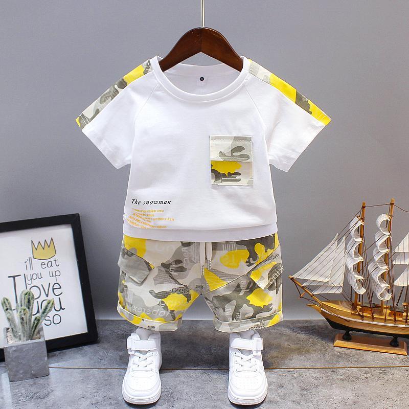 Boys' summer suit new children's wear foreign style boys' summer camouflage splicing short sleeve two piece set