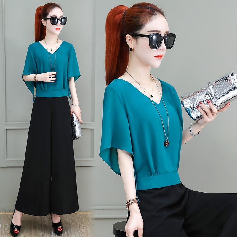 V-neck chiffon shirt women's short sleeve 2020 new summer dress with waist closing, foreign style, belly covering short and versatile small shirt