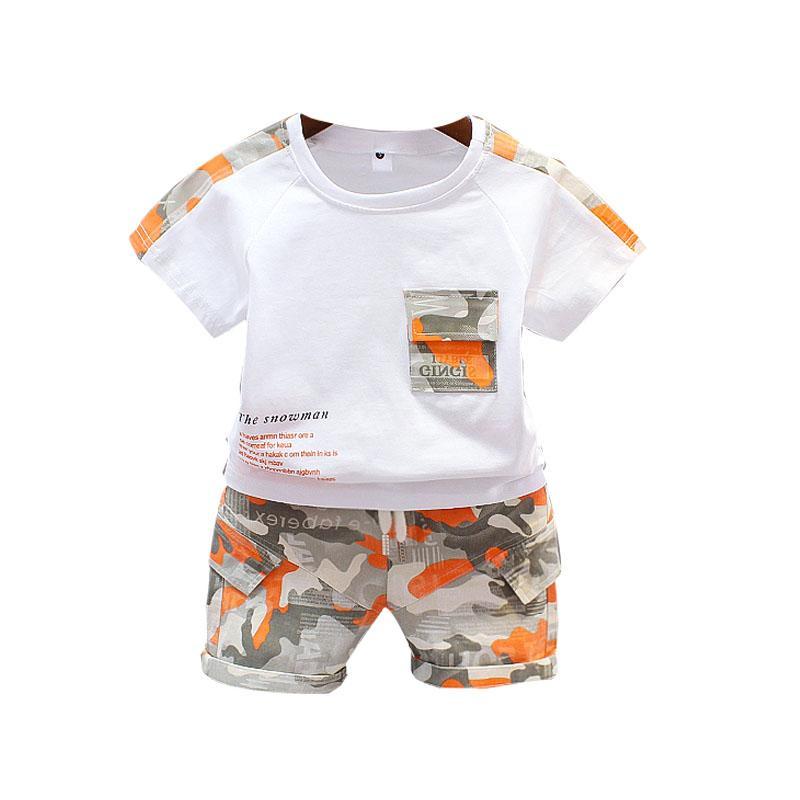 Boys' summer suit new children's wear foreign style boys' summer camouflage splicing short sleeve two piece set