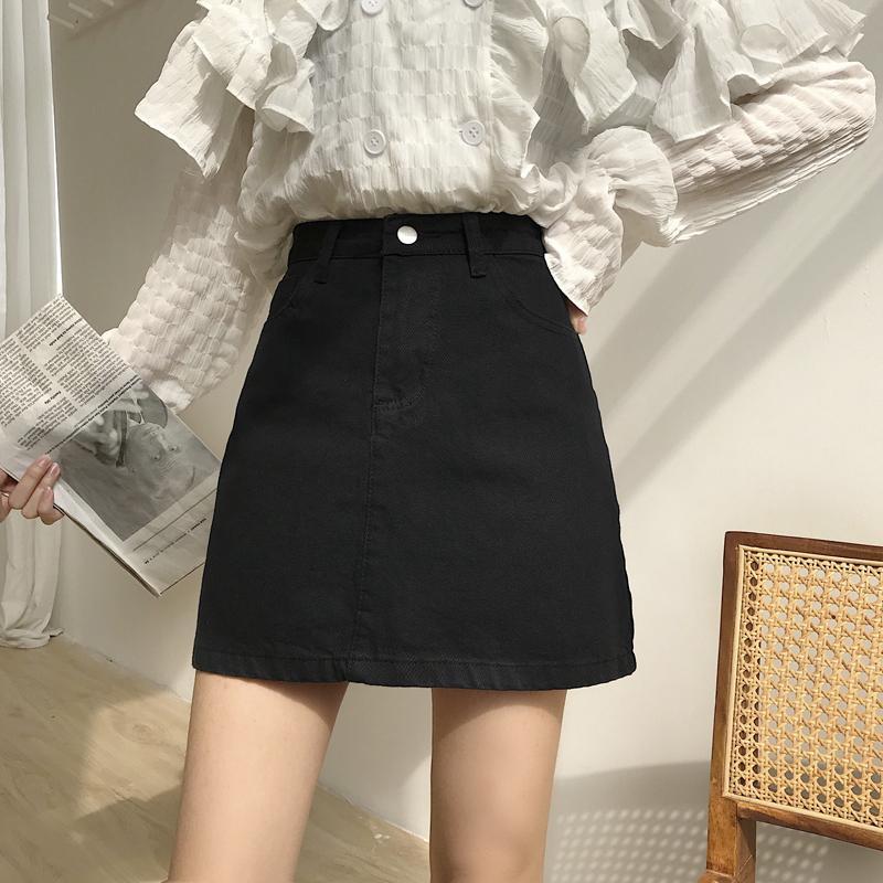 Summer new black skirt denim skirt high waist versatile A-line thin short skirt buttocks women's skirt summer