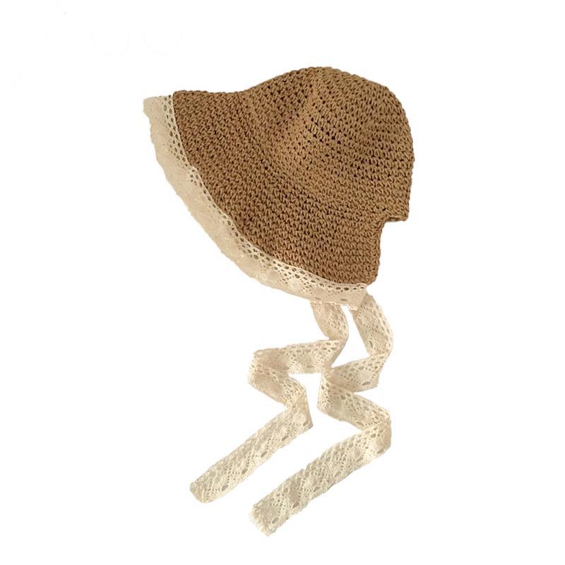 French lace lace Korean version ins Lolita shade straw hat female summer small fresh sweet cute strappy fisherman hat