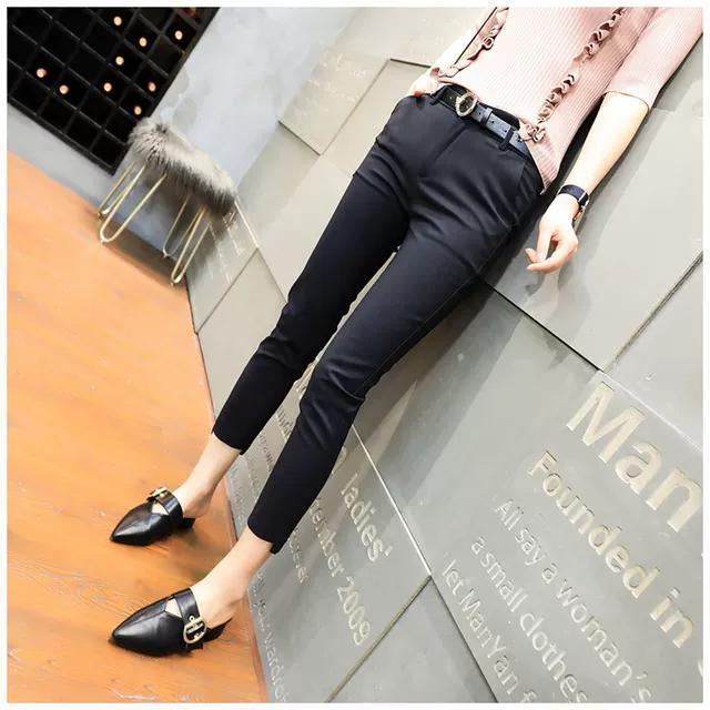 [Give belt] Black casual pants women's nine points 2023 new Korean version of slim slim feet casual pants women's pants