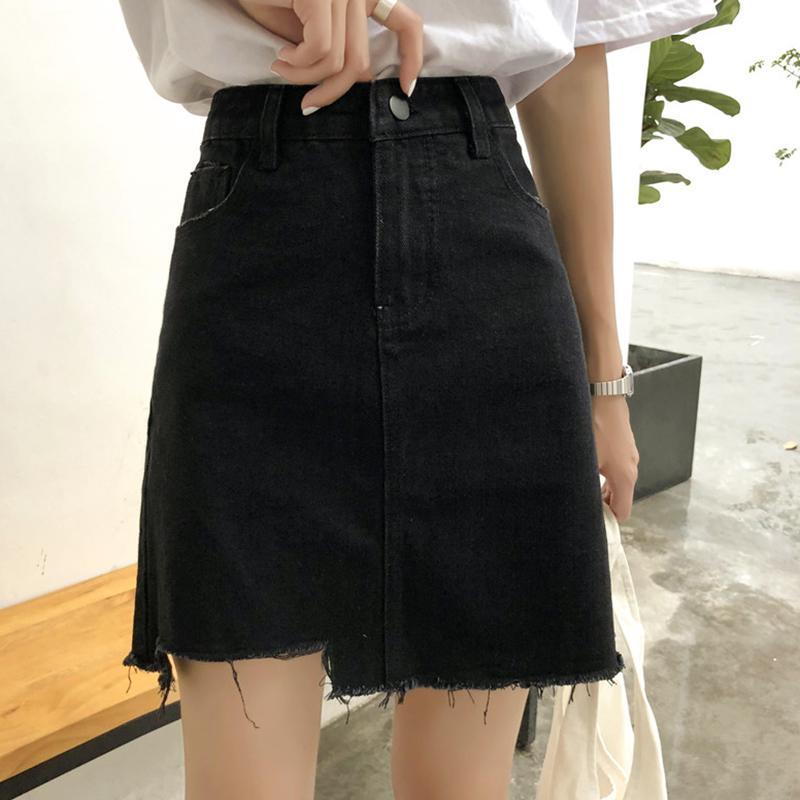 Skirt women summer new ins super fire black denim skirt women short skirt high waist A-line skirt hip skirt