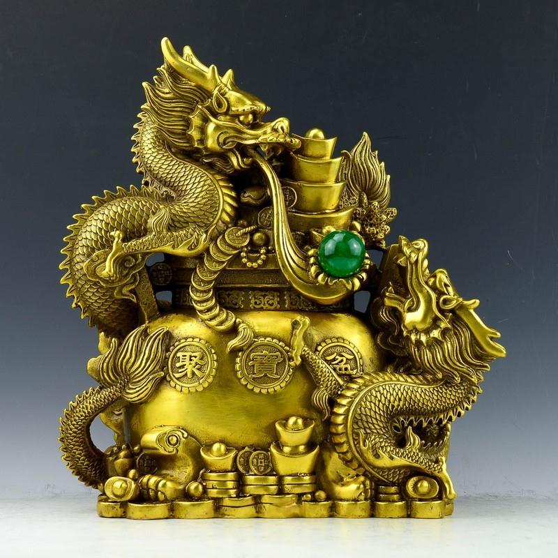 风水铜器纯铜双龙献宝二龙戏珠铜龙生肖龙蟠龙克小人家居摆件