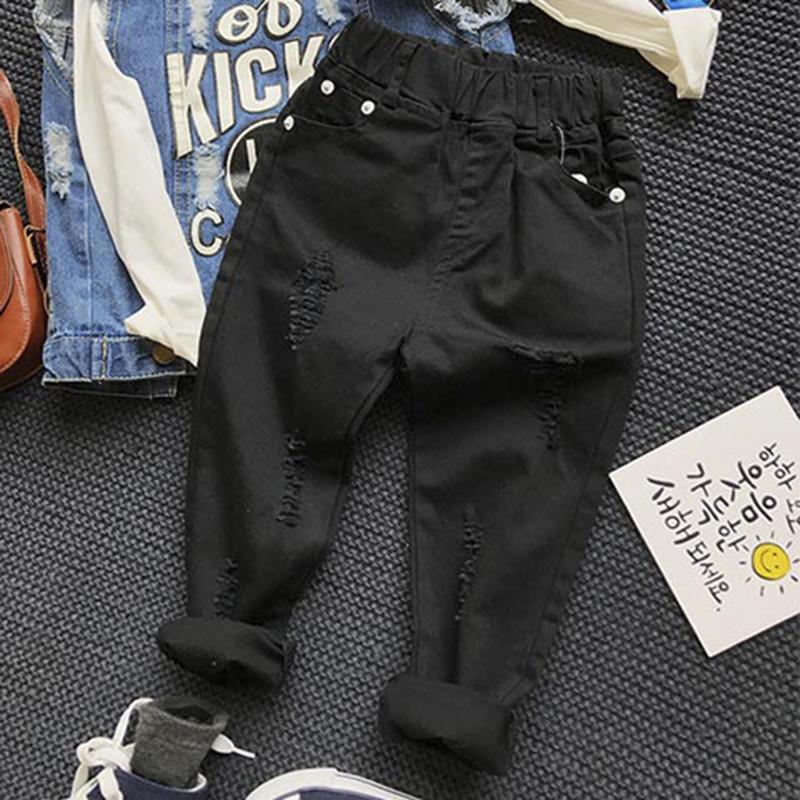 Children's clothing boys' jeans 2023 spring and autumn new Korean version pants baby white ripped casual pants men's tide