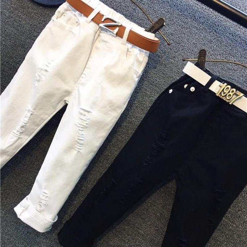 Children's clothing boys' jeans 2023 spring and autumn new Korean version pants baby white ripped casual pants men's tide