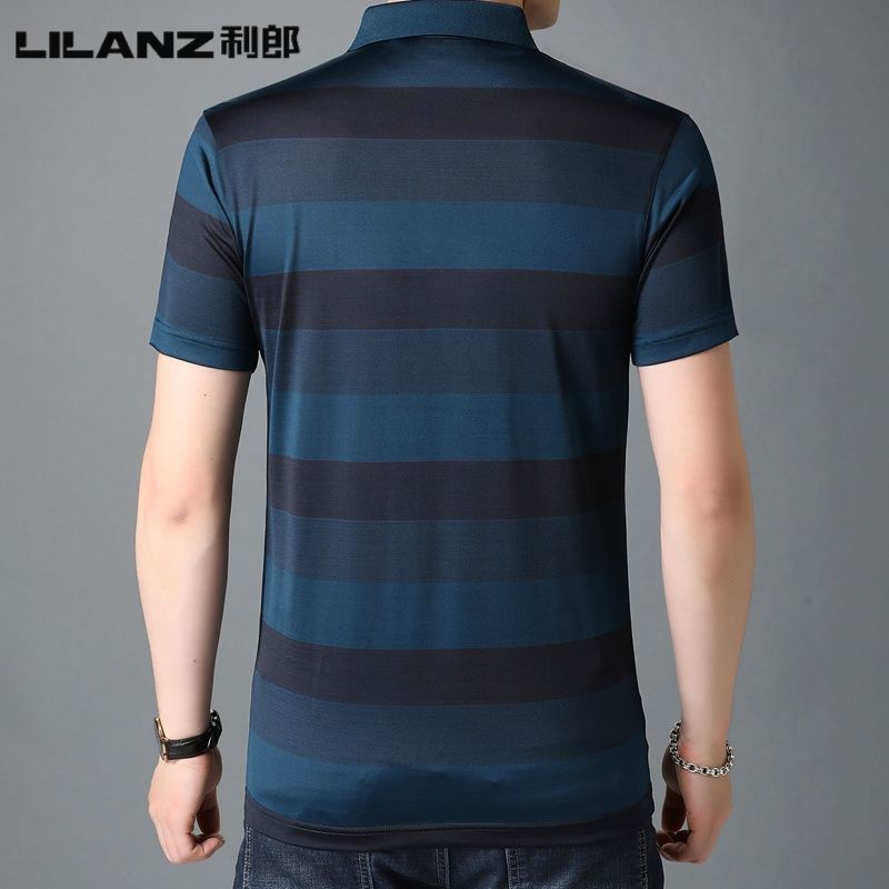 lilanz利郎男装宽条短袖t恤专柜正品牌夏季新款男士桑蚕丝polo衫
