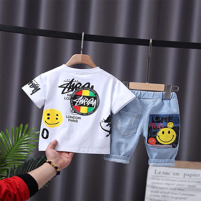 Boys' suit cool summer clothes baby 2020 new children's short sleeve small Chinese children's foreign pure cotton suit Korean fashion