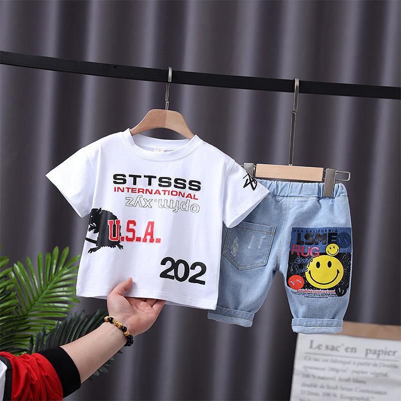 Boys' suit cool summer clothes baby 2020 new children's short sleeve small Chinese children's foreign pure cotton suit Korean fashion