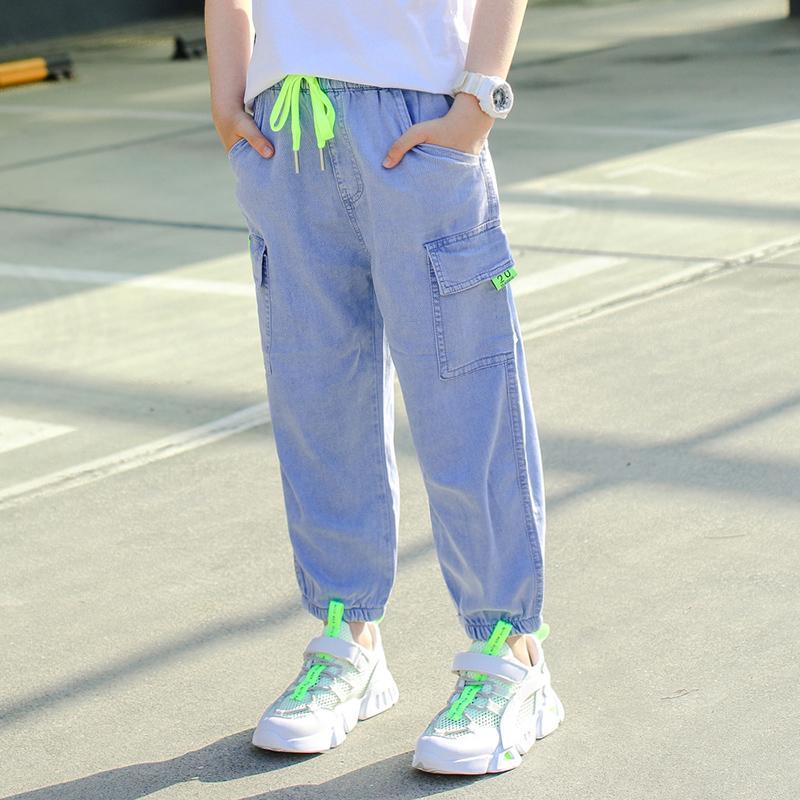 Boys' anti mosquito pants summer thin middle school children's Tencel cotton thin sweatpants children's overalls summer nine point casual