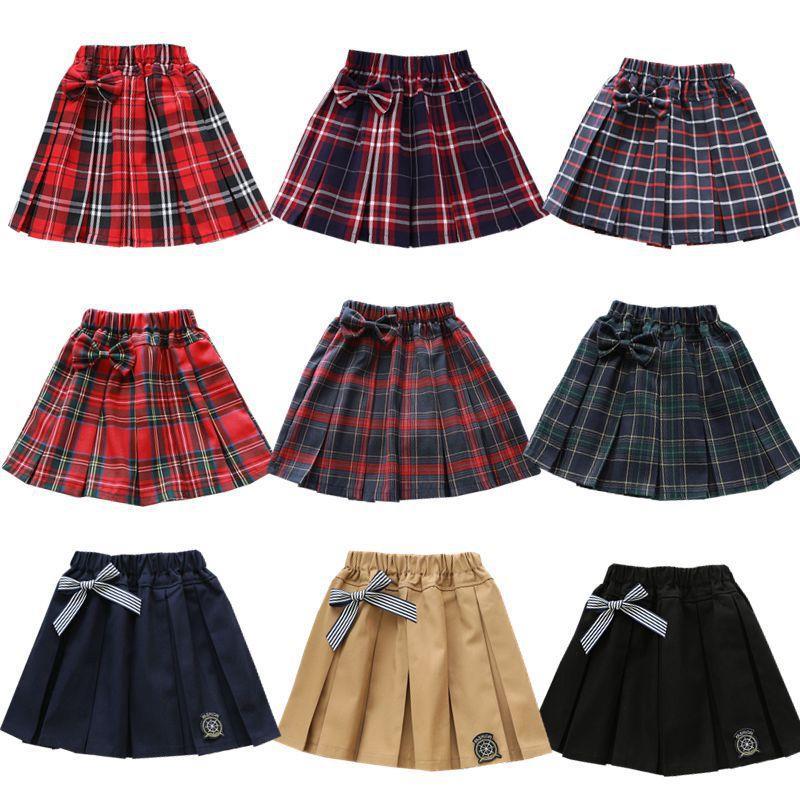 兒童百褶裙春秋季女孩格子裙小學生卡其色短裙演出裙子女童半身裙