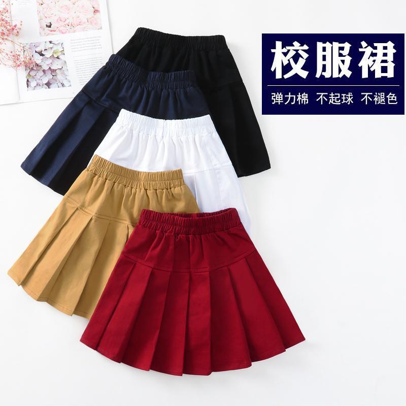 女童百褶裙黑色半身裙小學生百搭校服裙演出裙兒童純棉韓版短裙子