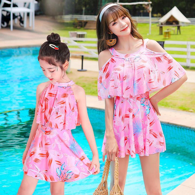 Split body swimsuit parent-child conservative cover up swimsuit mother daughter new three skirt style girls' swimsuit