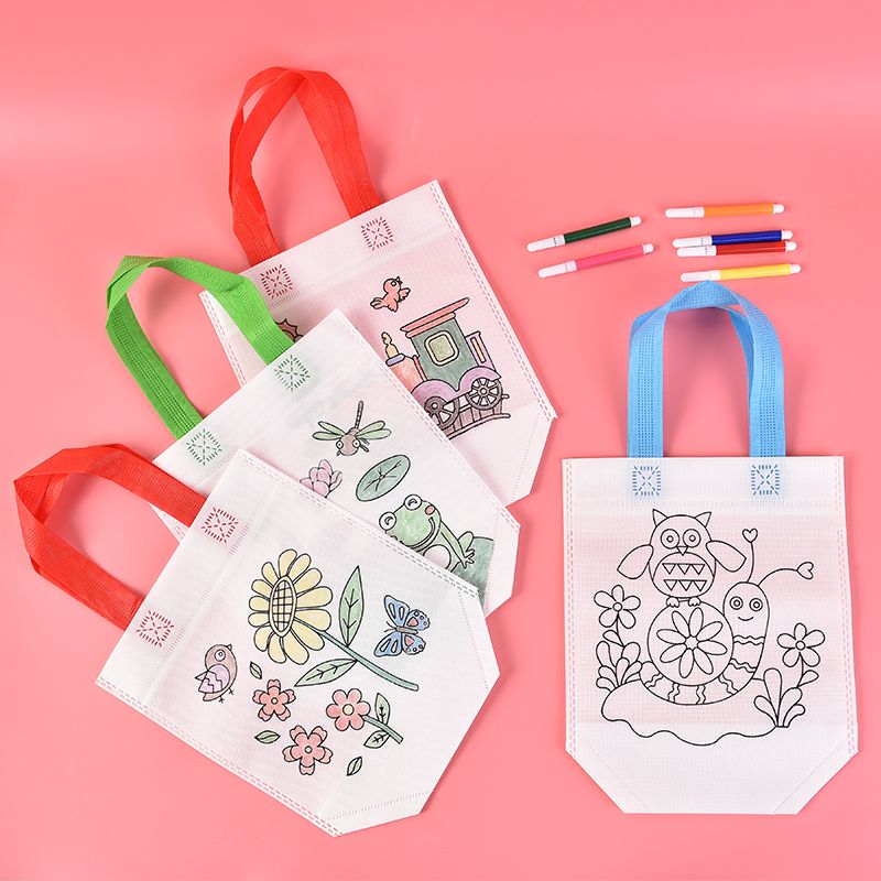 diy环保袋子创意儿童手工制作材料包幼儿园填色美术手绘袋涂鸦袋
