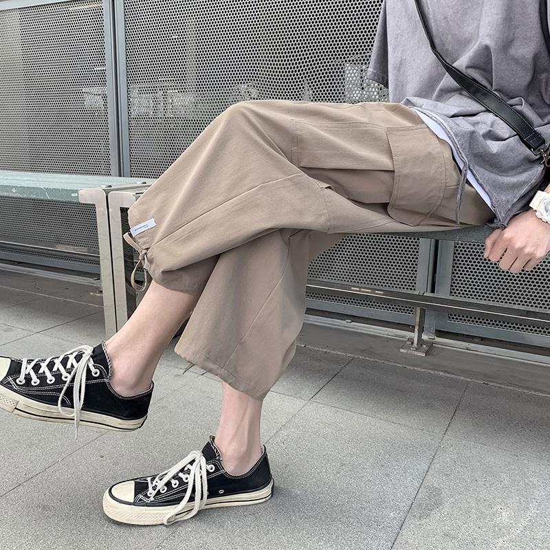 Pants men's Korean fashion versatile summer thin 7 / 4 wide leg pants men's jeans fashion brand straight tube loose