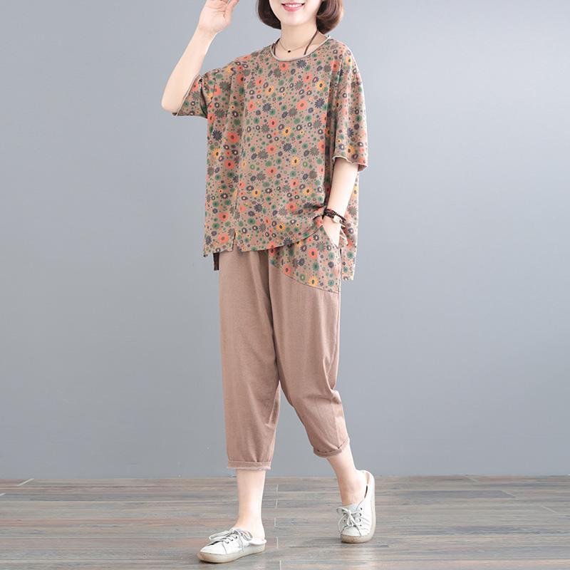 大碼夏季女裝套裝女2022新款寬鬆顯瘦洋氣文藝復古胖mm休閒兩件套