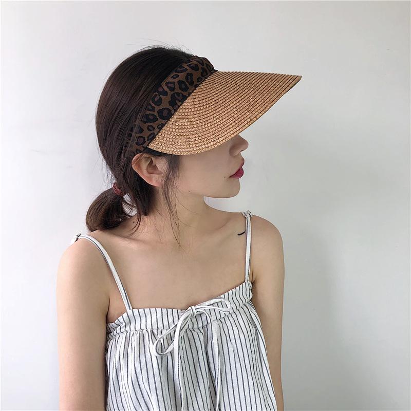 Hat female summer sky top hat versatile sun hat Korean fashion fashion sun hat Big Brim Straw Hat beach Leopard