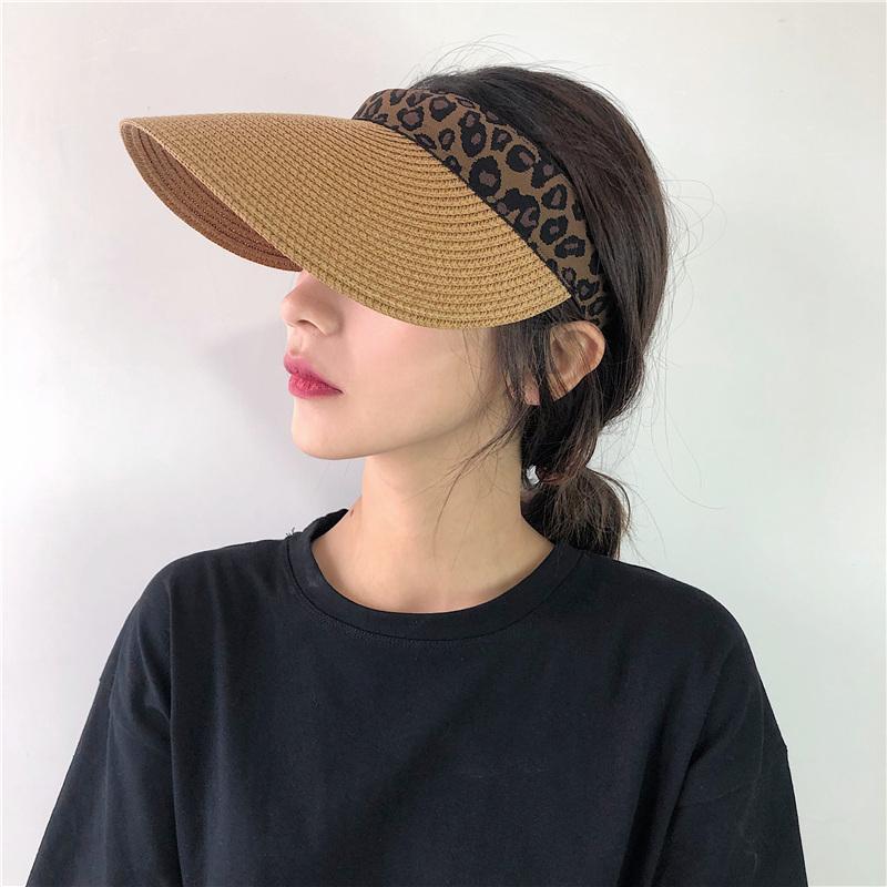 Hat female summer sky top hat versatile sun hat Korean fashion fashion sun hat Big Brim Straw Hat beach Leopard