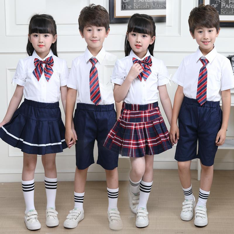 英倫學院風校服套裝小學生夏季短袖白襯衫班服兩件套幼兒園園服潮