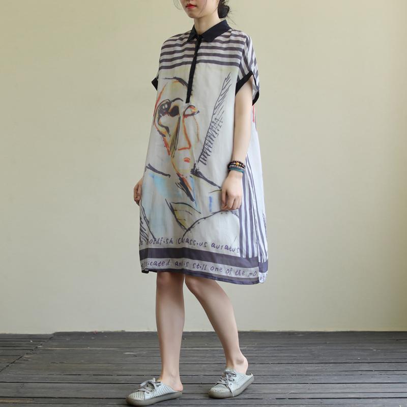 大碼女裝夏寬鬆文藝短袖連衣裙2023新款夏裝中長款襯衫裙子女夏季