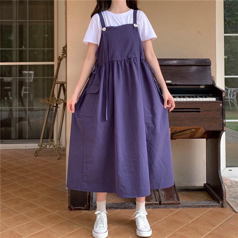 Suspender skirt girl student summer style Korean version loose Japanese sweet all-match mid-length cute age-reducing suspender dress