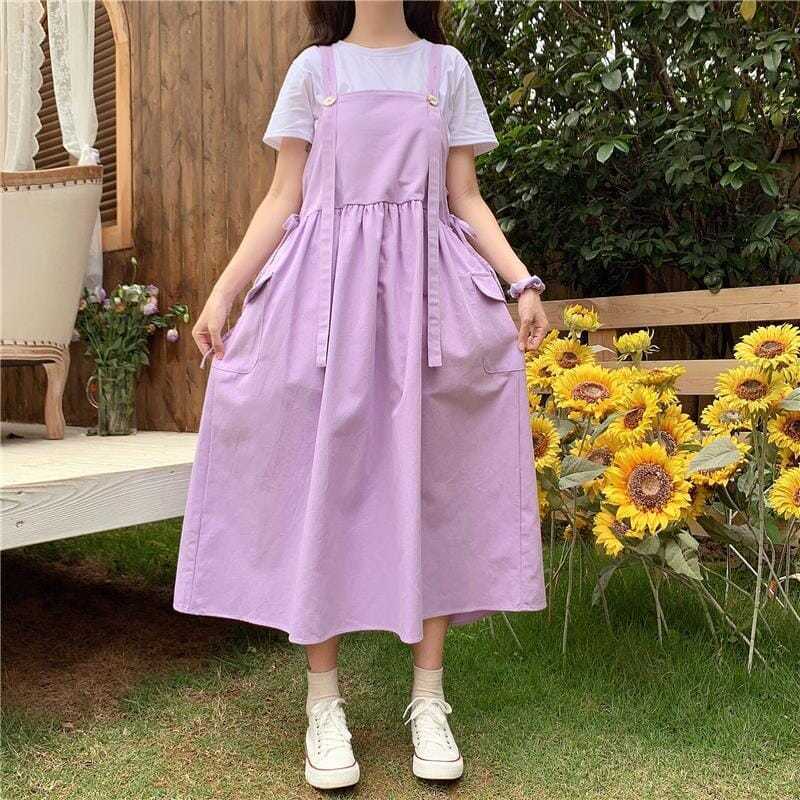 Suspender skirt girl student summer style Korean version loose Japanese sweet all-match mid-length cute age-reducing suspender dress