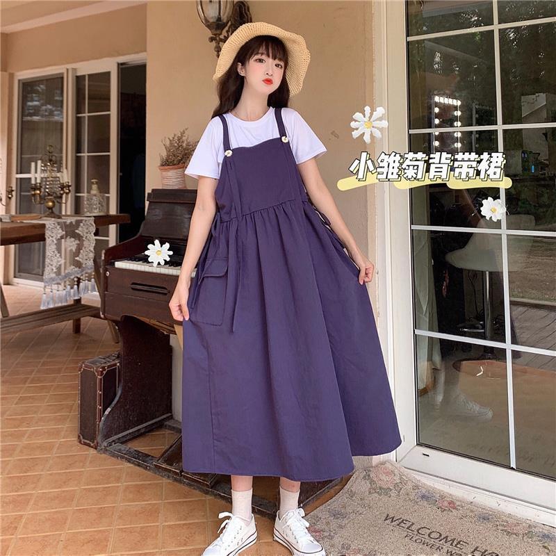 Suspender skirt girl student summer style Korean version loose Japanese sweet all-match mid-length cute age-reducing suspender dress