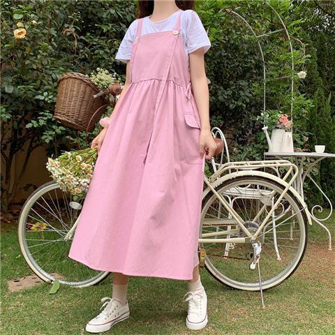 Suspender skirt girl student summer style Korean version loose Japanese sweet all-match mid-length cute age-reducing suspender dress