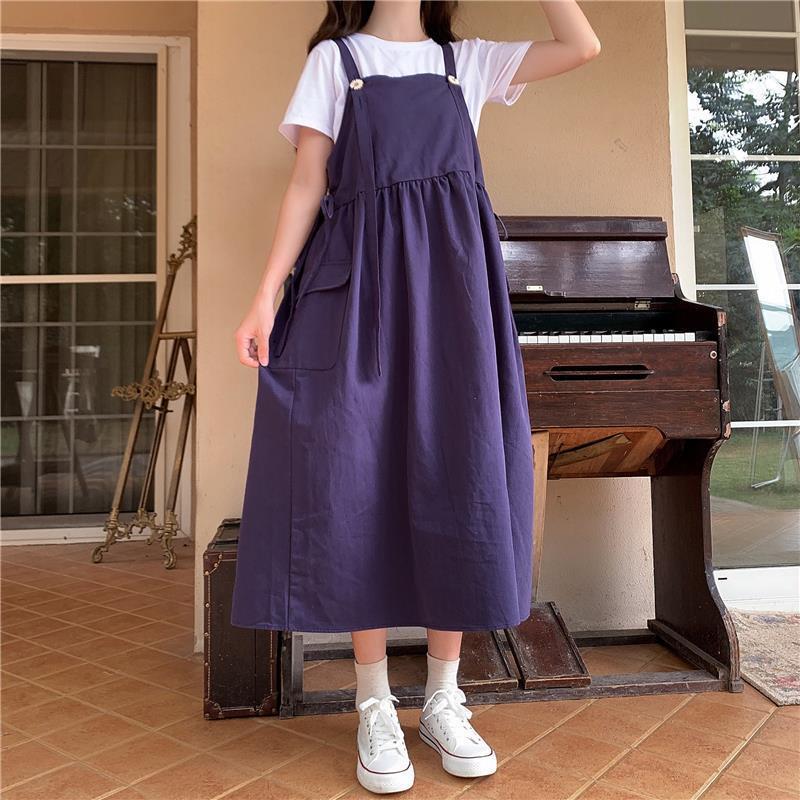 Suspender skirt girl student summer style Korean version loose Japanese sweet all-match mid-length cute age-reducing suspender dress