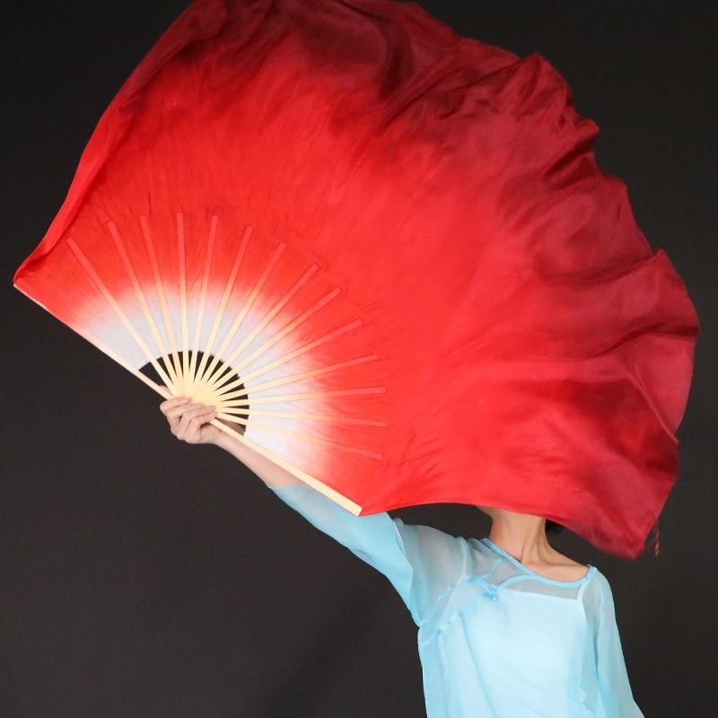 真丝古典扇子舞抬龙王白酒红渐变 胶州秧歌九儿红色舞蹈扇子古风