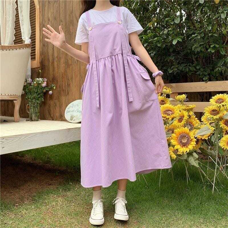 Suspender skirt girl student summer style Korean version loose Japanese sweet all-match mid-length cute age-reducing suspender dress