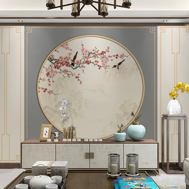 8d新中式客厅电视背景墙壁纸古典花鸟背景墙墙布定制壁画墙纸