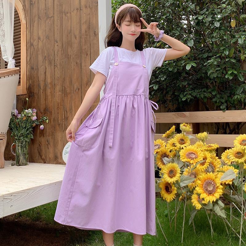 Suspender skirt girl student summer style Korean version loose Japanese sweet all-match mid-length cute age-reducing suspender dress