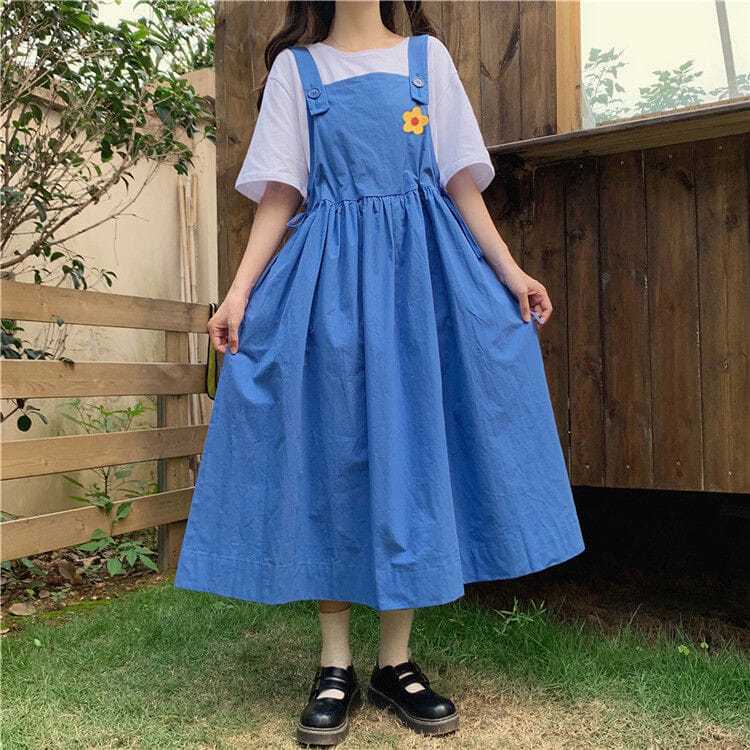 Two-piece Japanese college style suspender dress female student Korean version loose slim mid-length skirt one-piece suit
