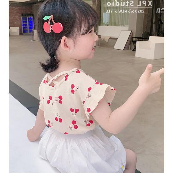 Girls' short sleeve summer clothes new girls' 2 pure cotton cherry printed baby shirt top little girls' printed T-shirt fashion