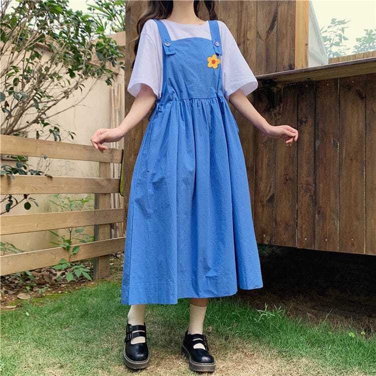 Two-piece Japanese college style suspender dress female student Korean version loose slim mid-length skirt one-piece suit