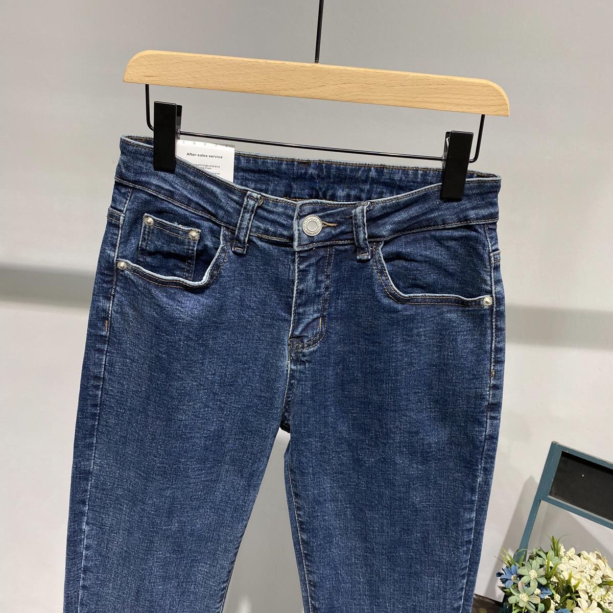 2020 New Arrival Dark Blue Nine-point Jeans Men's Korean Style Slim Casual Pants Trend Versatile Washed Denim