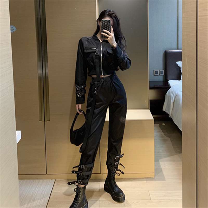 2021工装上衣服女生酷帅穿搭酷机车风格女装套装炸街