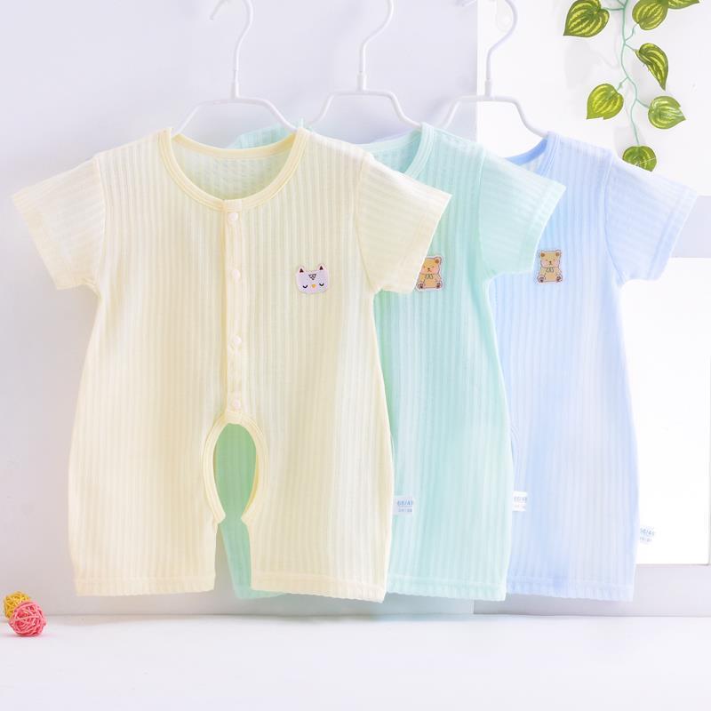 嬰兒連體衣短袖衣服夏季嬰幼兒男寶寶新生薄款純棉開檔哈衣夏裝
